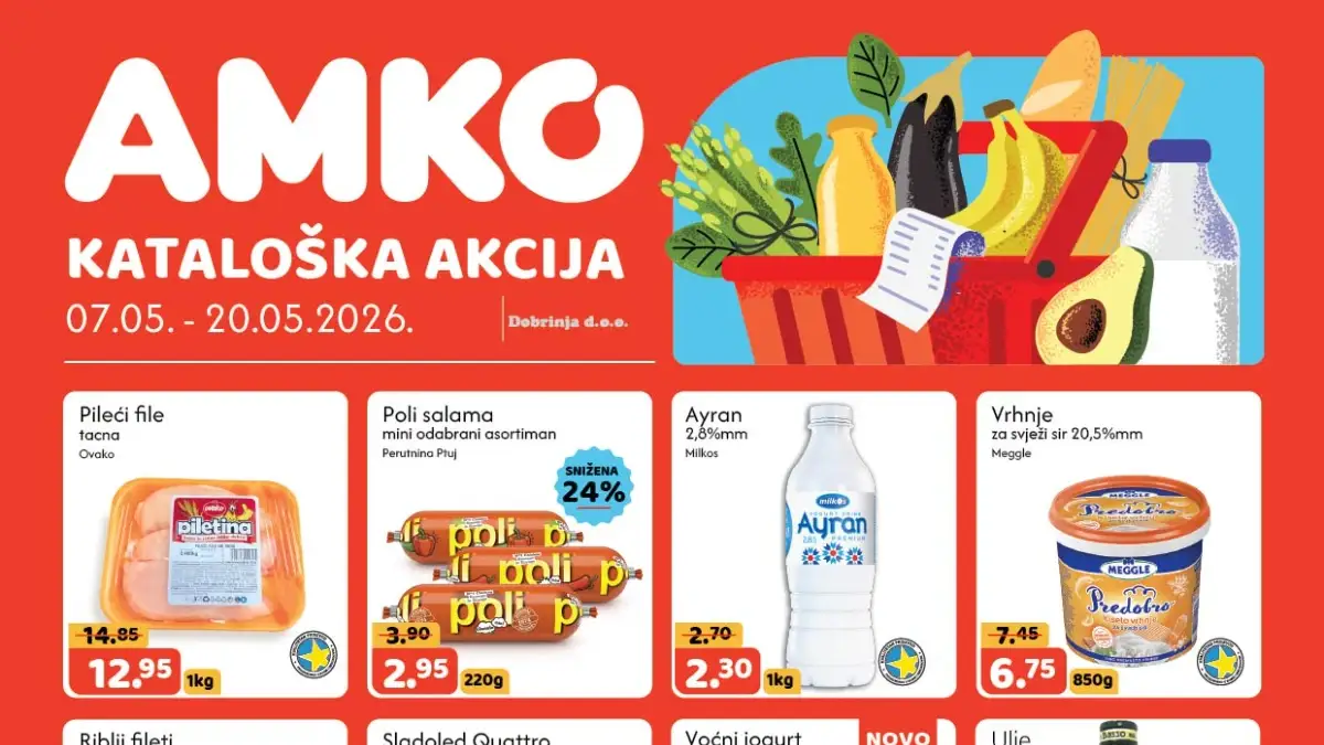 AMKO katalog akcija maj 2026 – pileći file kafa Gold Violeta Dorina i sniženja do 51%