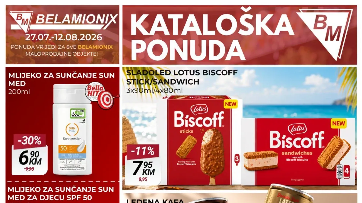 Belamionix katalog do 12.08.2026. – Bella HIT ponude na sladoled, ledenu kafu, ledeni čaj, mineralnu vodu i proizvode za sunčanje.