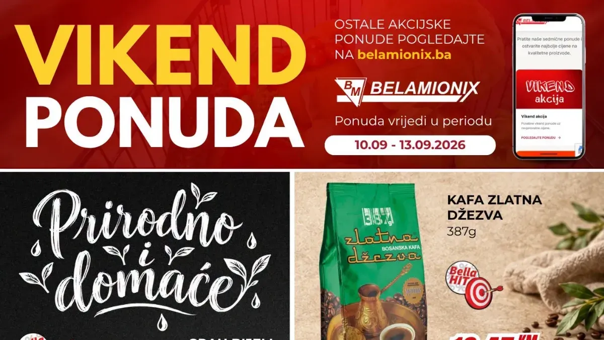 Belamionix vikend akcija od 10.09. do 13.09.2026. – hrana, deterdženti, higijena i kućne potrepštine sniženi do 50%