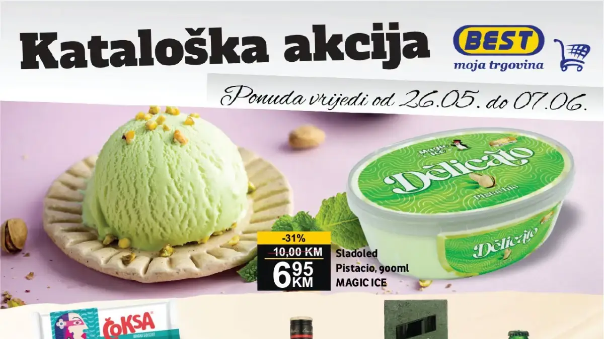 BEST katalog akcija 26.05–07.06.2026 – sladoled 6,95 KM, Duel deterdžent 9,95 KM, Poli salama i kafa na sniženju