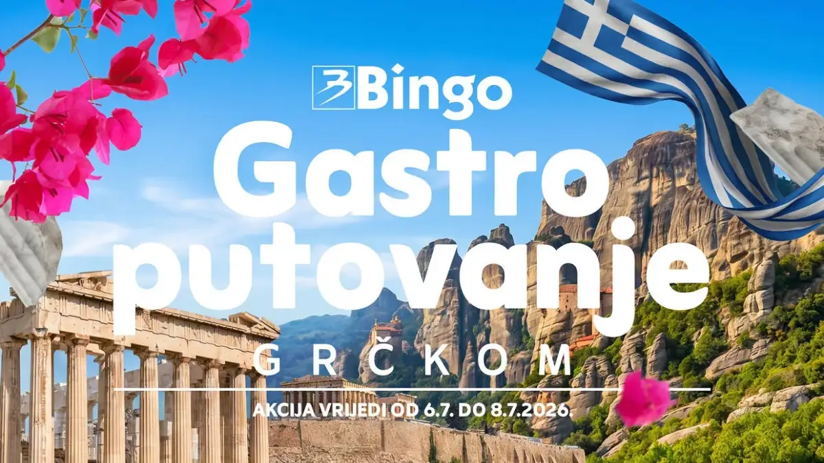 Bingo Gastro putovanje Grčkom od 06. do 08.07.2026. donosi mediteranske recepte, sastojke i kuhinjski pribor uz popuste do 43%