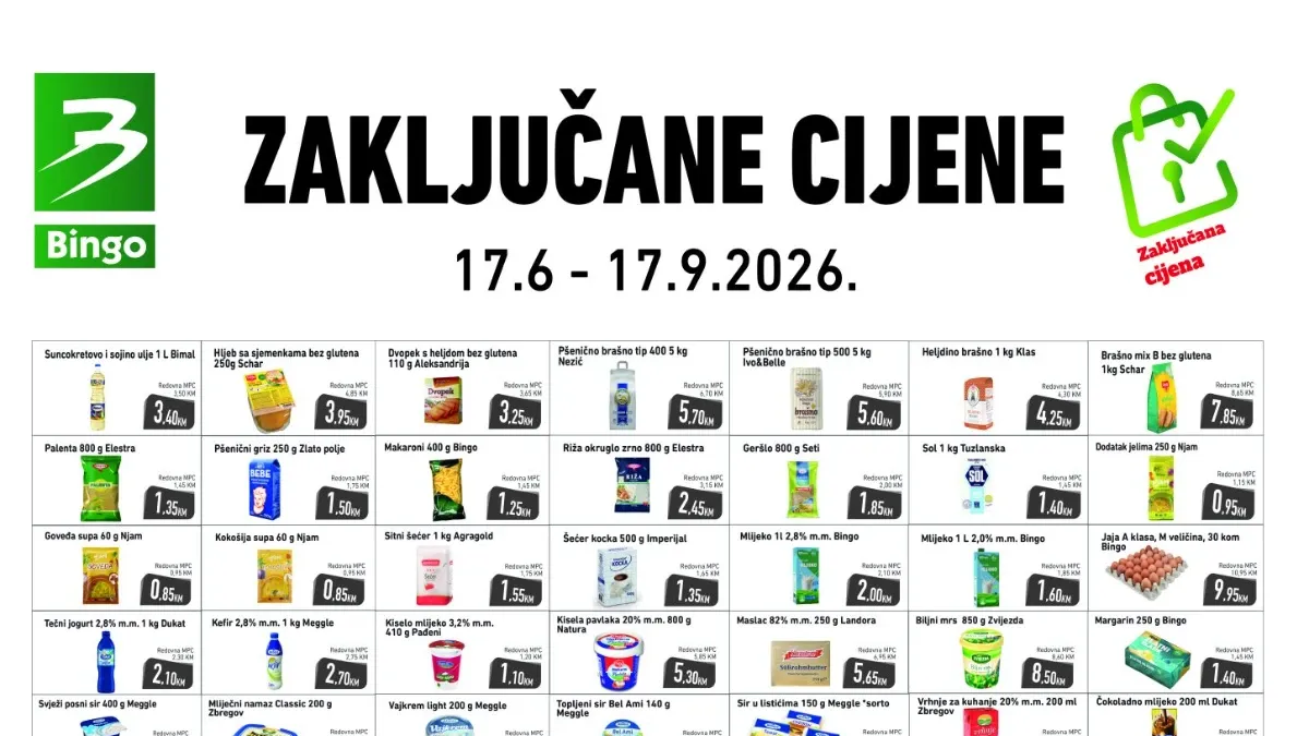Bingo zaključane cijene do 17.09.2026 – 108 proizvoda sa fiksnim cijenama