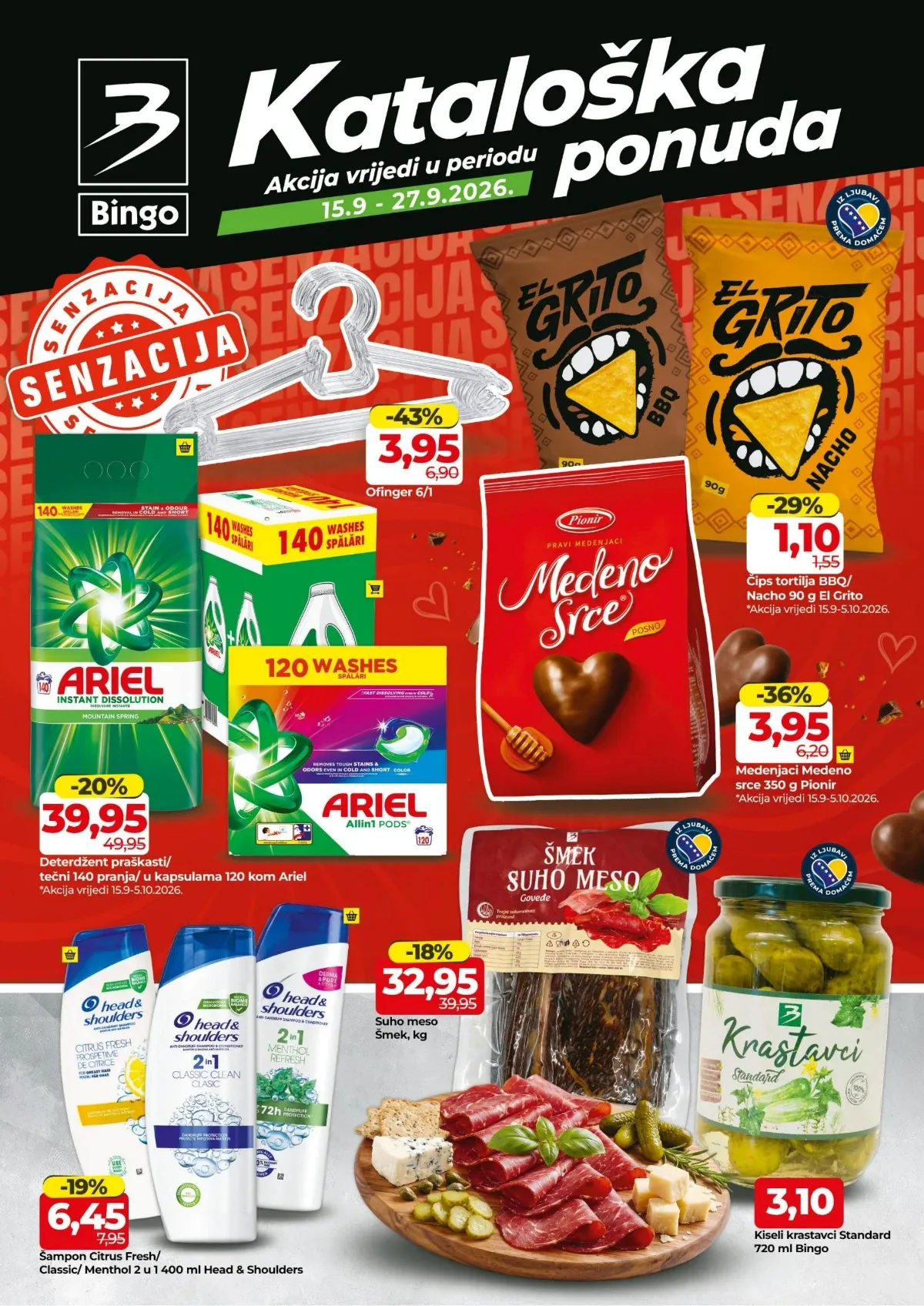 Bingo katalog od 15.09. do 27.09.2026. – prehrana, piće, delikates, kozmetika, kućna hemija i proizvodi za domaćinstvo uz popuste do 57%