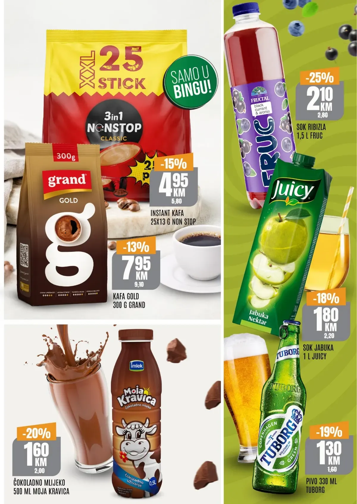 Bingo TOP ponuda do 27.09.2026. – Grand kafa, instant kafa, Moja Kravica čokoladno mlijeko, Fructal, Juicy i Tuborg