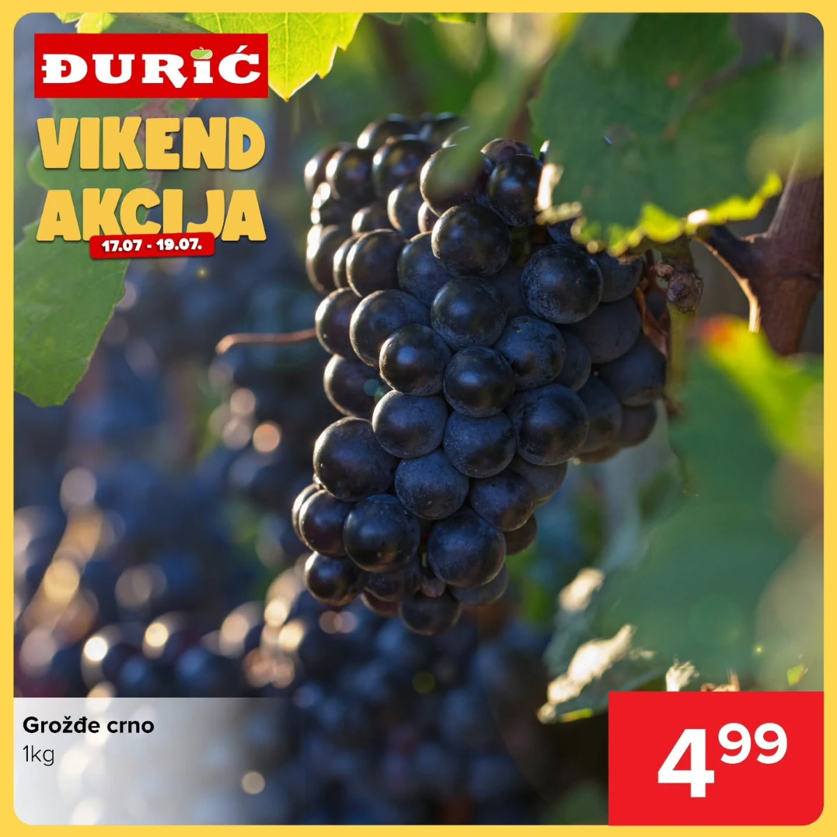 Đurić Supermarket vikend akcija 17.07. do 19.07.2026. – akcijske cijene voća, povrća, mesa, prehrane i proizvoda za domaćinstvo