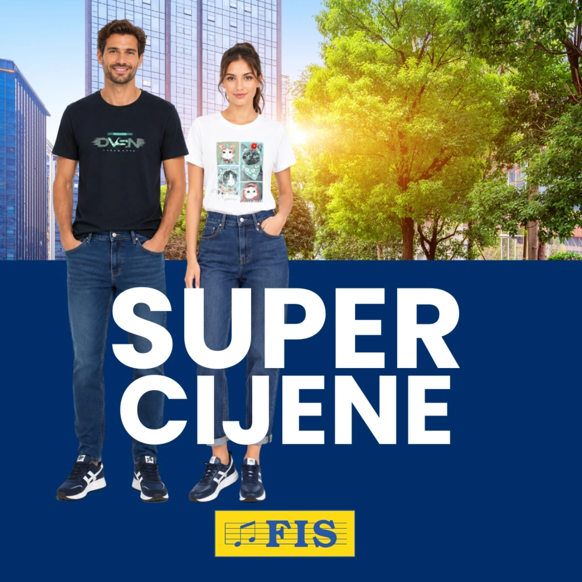 FIS Super cijene jeans kolekcije – ženske i muške modne kombinacije po akcijskim cijenama maj 2026