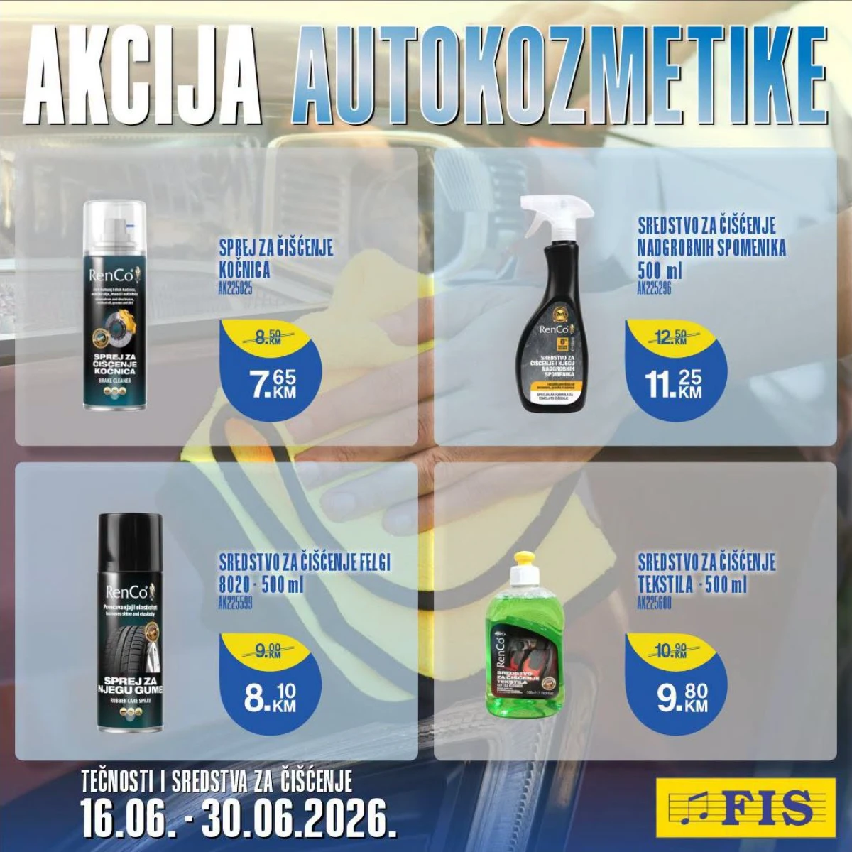 FIS sredstva za čišćenje felgi, kočnica i tekstila