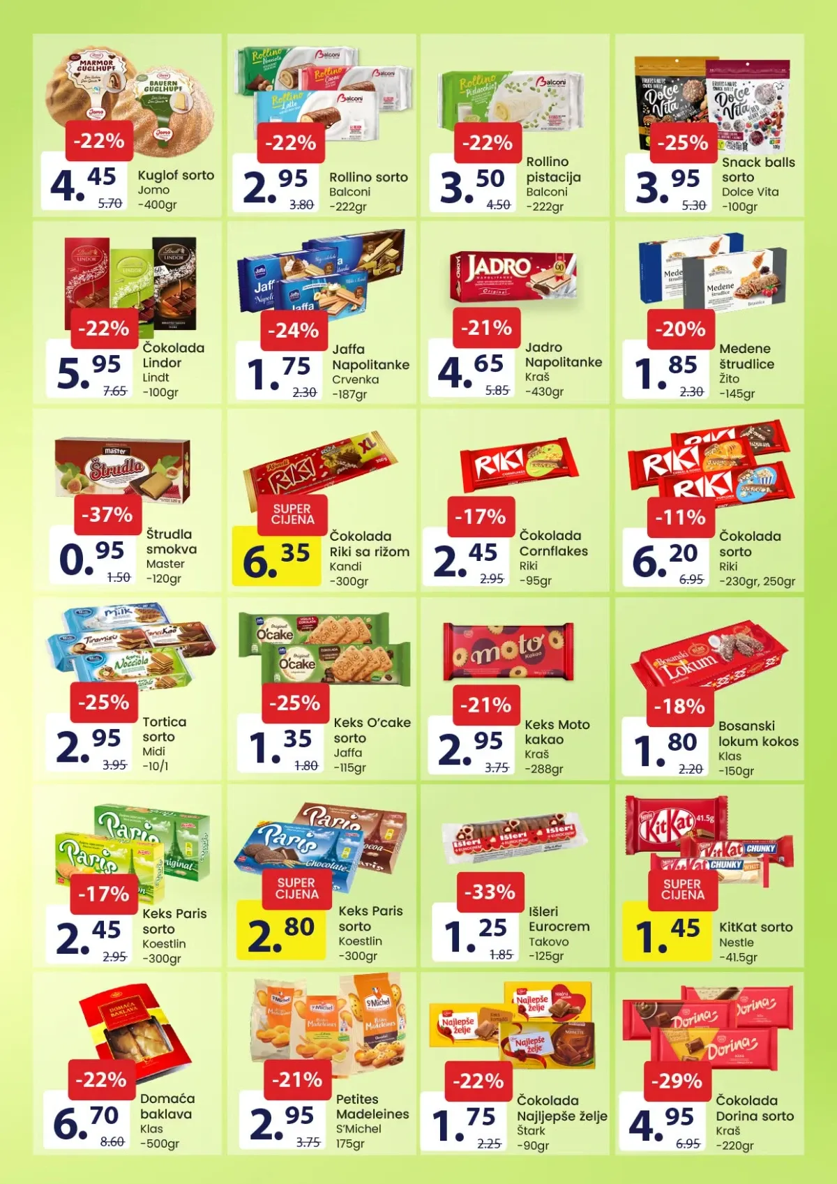 FIS akcija na čokolade, kekse, napolitanke, štrudle i druge slatkiše