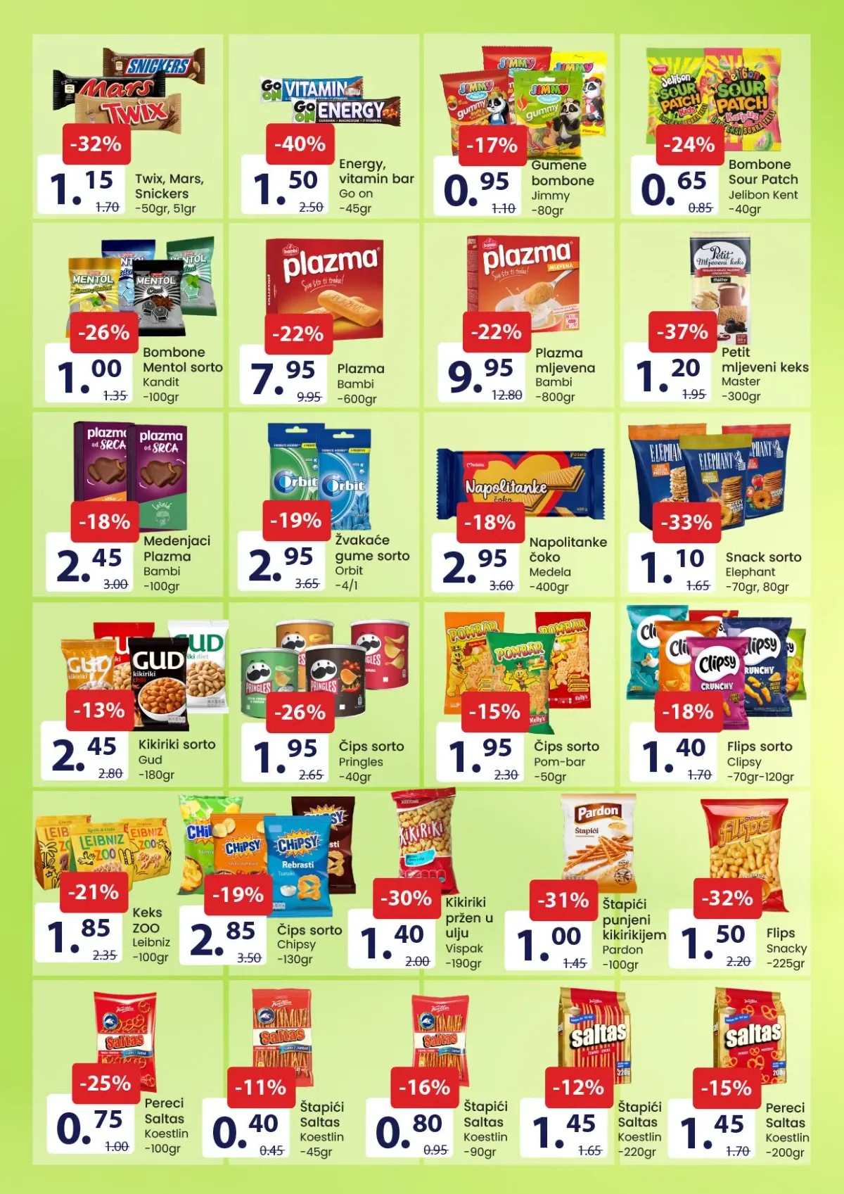 FIS akcija na čokoladice, bombone, Plazmu, grickalice, čips i flips