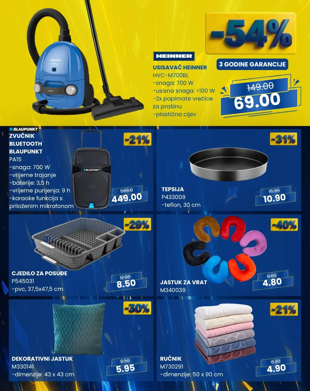 FIS Plus sedmica do 30.09.2026. – Heinner usisivač, Blaupunkt zvučnik, posuđe, jastuci i ručnici na akciji