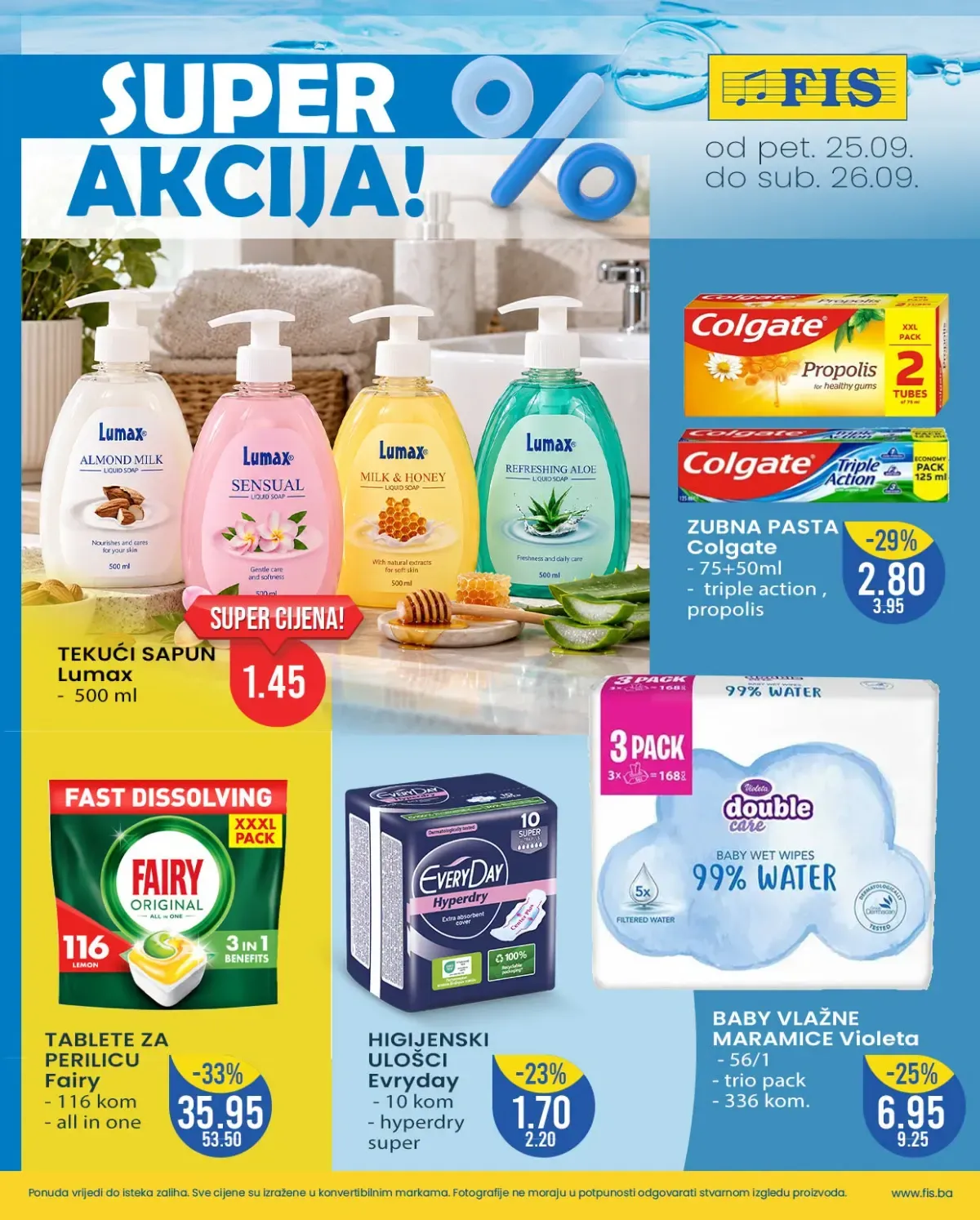 FIS SUPER AKCIJA 25. i 26.09.2026. – Lumax sapun, Colgate pasta, Fairy tablete i Violeta vlažne maramice