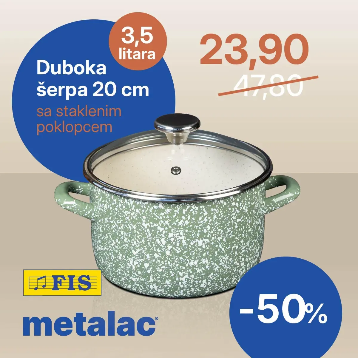 FIS Metalac Olivia duboka šerpa 20 cm sa staklenim poklopcem za 23,90 KM