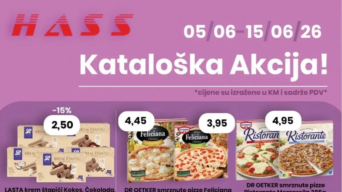 Hass katalog akcija do 15.06.2026 – Violeta proizvodi, pizze, kafa i kućna hemija na sniženju