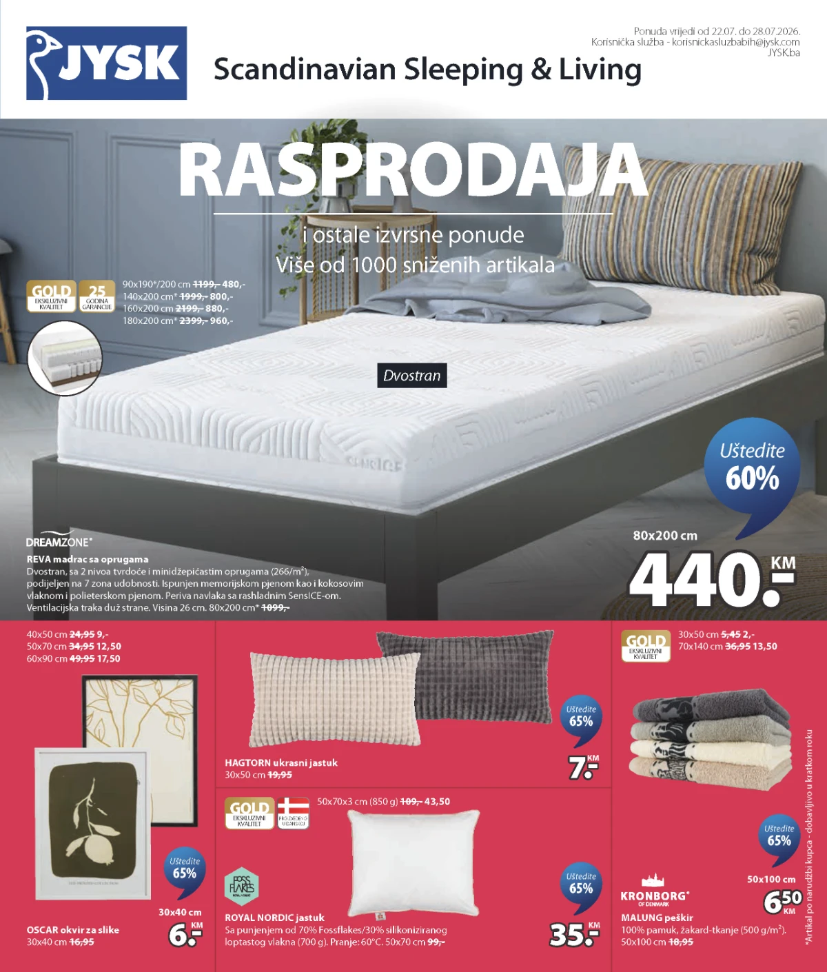JYSK rasprodaja donosi popuste do 65% na madrace, namještaj, baštenski program i više od 1.000 sniženih artikala do 28.07.2026.