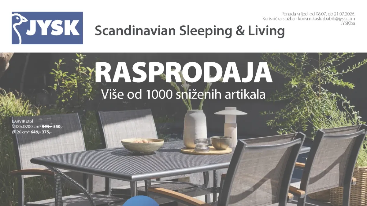 JYSK katalog – sezonska rasprodaja do 65% popusta i više od 1.000 sniženih artikala do 21.07.2026.