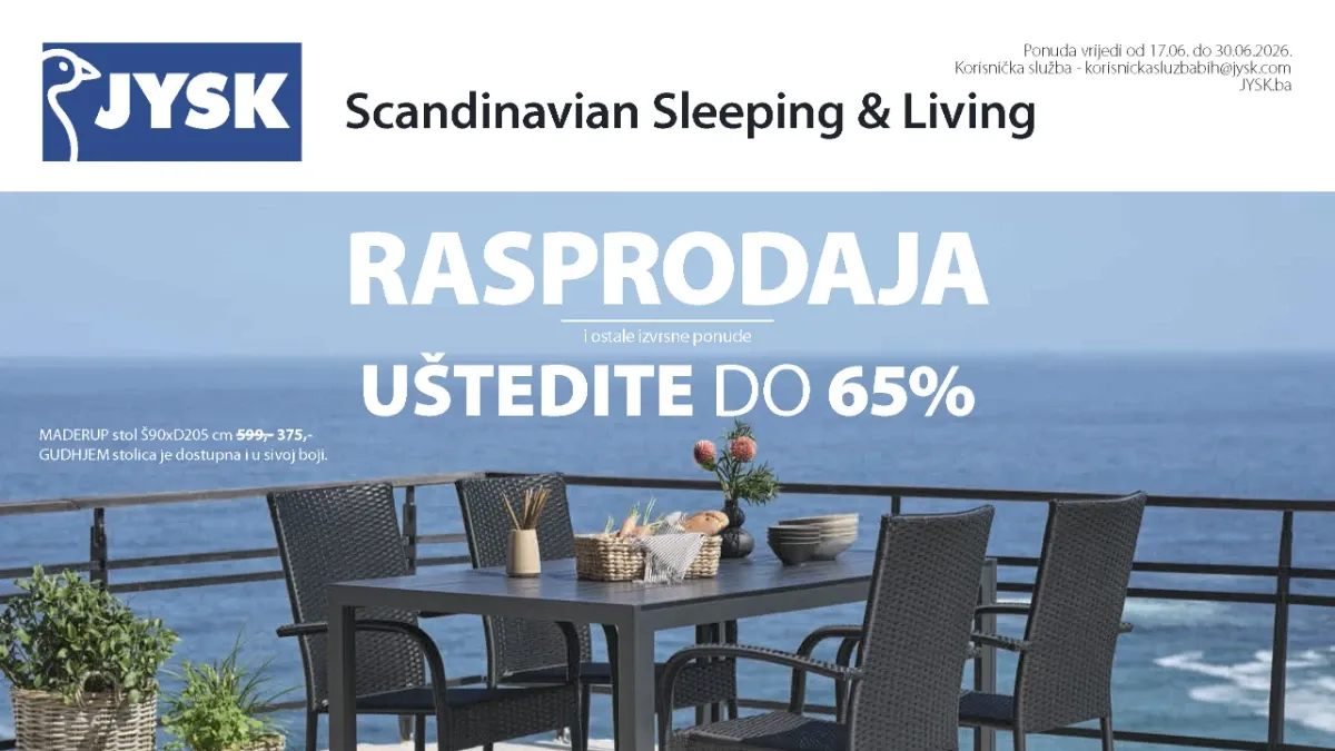 JYSK rasprodaja do 65% popusta na namještaj, madrace, dekoracije i baštenski asortiman do 30.06.2026