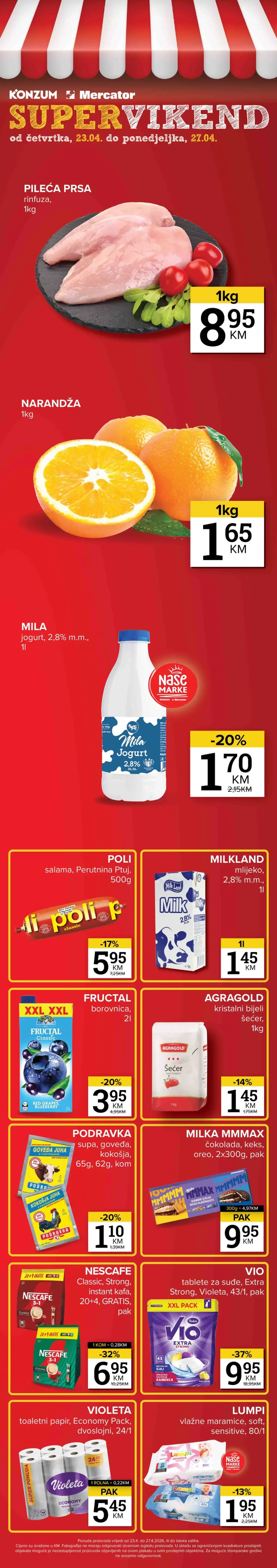 Konzum i Mercator vikend akcija katalog sniženja do 37% jeftinije do 27.04.2026