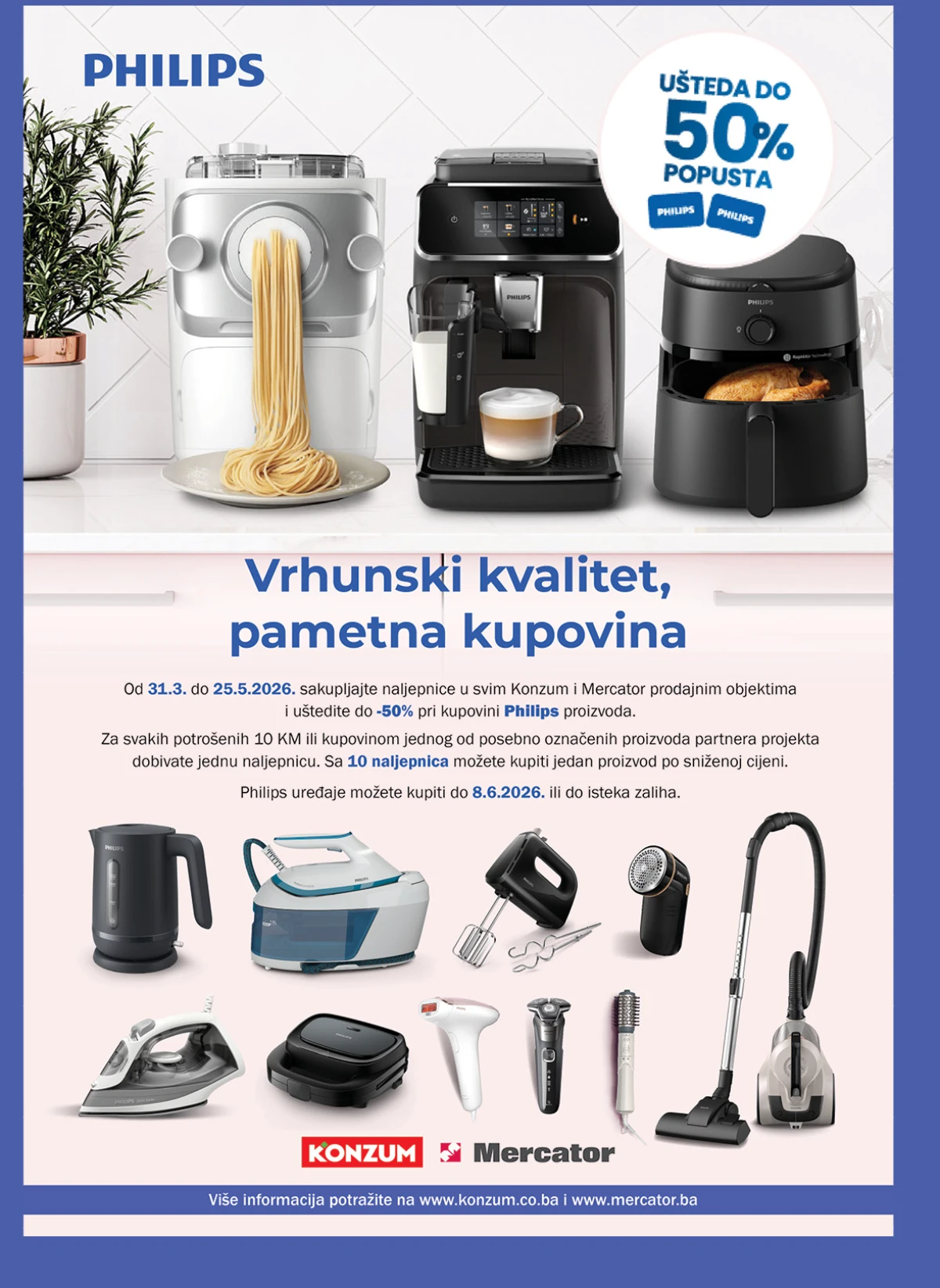 Konzum i Mercator Philips akcija do 50% popusta Konzum i Mercator Philips katalog i akcija kućnih uređaja do 50 posto popusta maj 2026