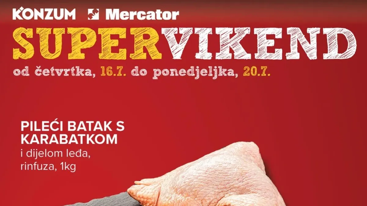 Konzum i Mercator SUPER VIKEND od 16. do 20.07.2026. donosi akcijske cijene i popuste do 39%