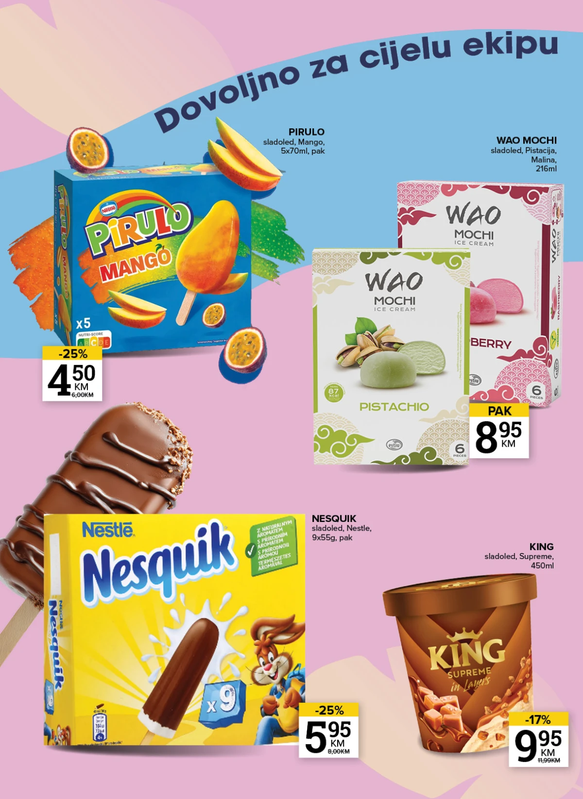 Pirulo Mango, WAO Mochi, Nesquik i King Supreme sladoledi na akciji