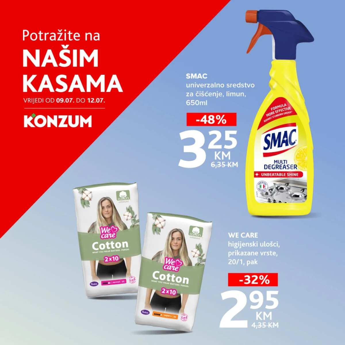 Konzum 'Našim kasama' akcija donosi popuste do 48% od 09. do 12.07.2026.