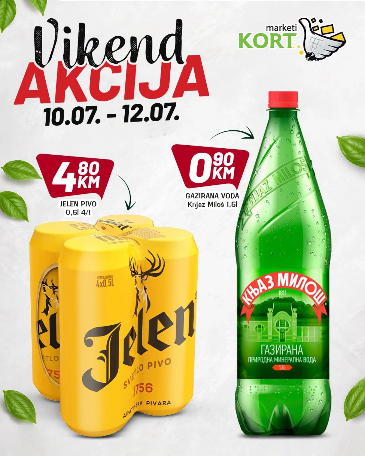 Kort Market vikend akcija od 10. do 12.07.2026. – Jelen pivo i Knjaz Miloš mineralna voda na akciji