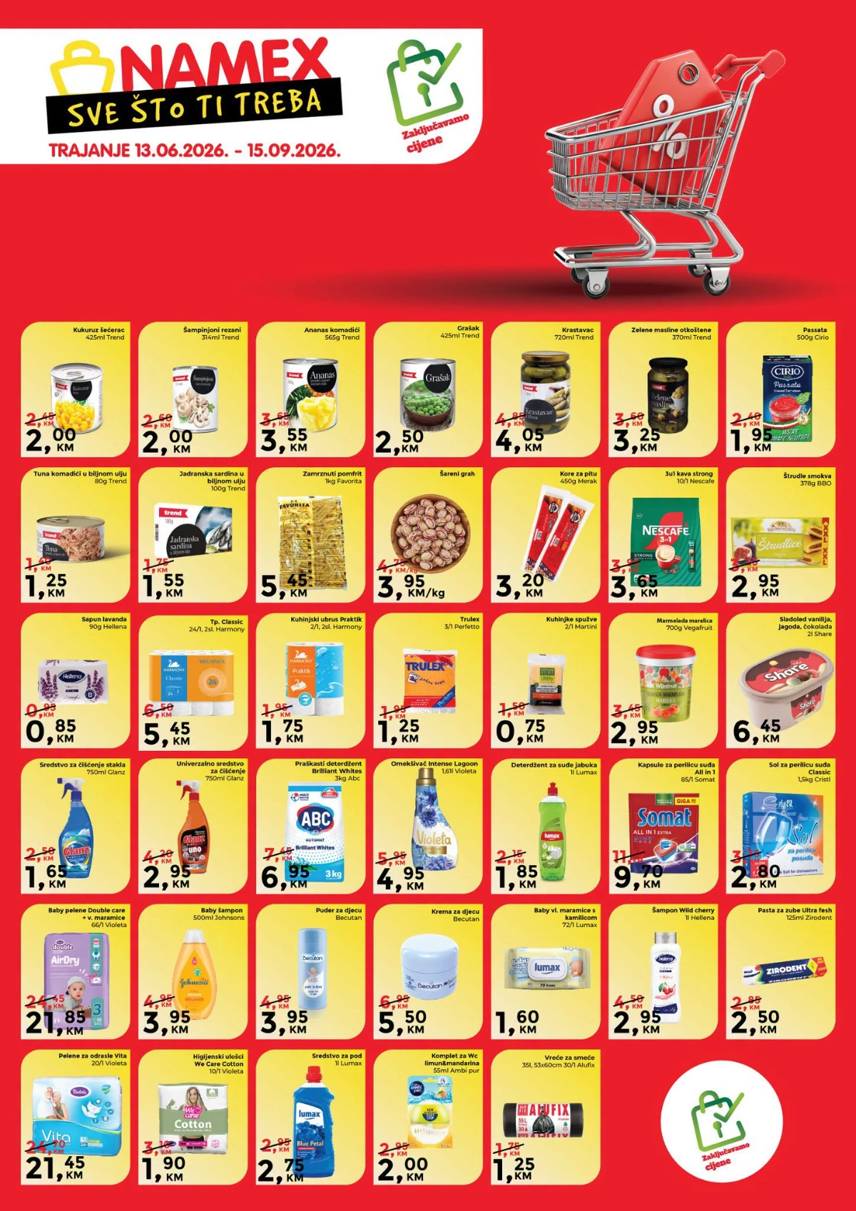 Namex katalog Zaključavamo cijene do 15.09.2026 – prehrana, pića, higijena i kućne potrepštine po akcijskim cijenama