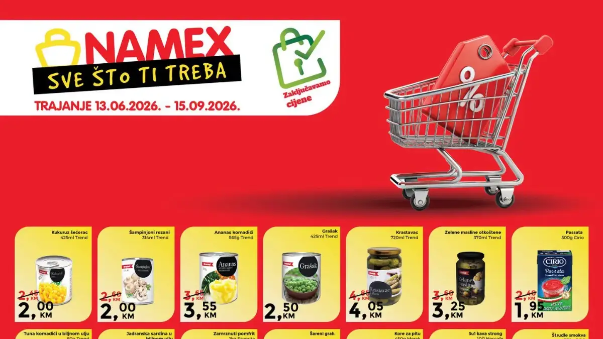 Namex katalog Zaključavamo cijene do 15.09.2026 – prehrana, pića, sredstva za domaćinstvo i higijena po akcijskim cijenama
