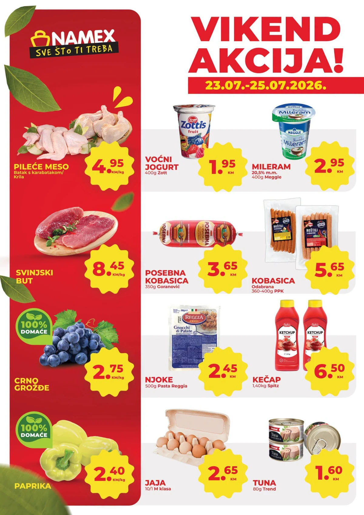 Namex vikend akcija – odlične cijene pilećeg mesa, svinjskog buta, jogurta, kobasica, grožđa i drugih prehrambenih proizvoda do 25.07.2026.