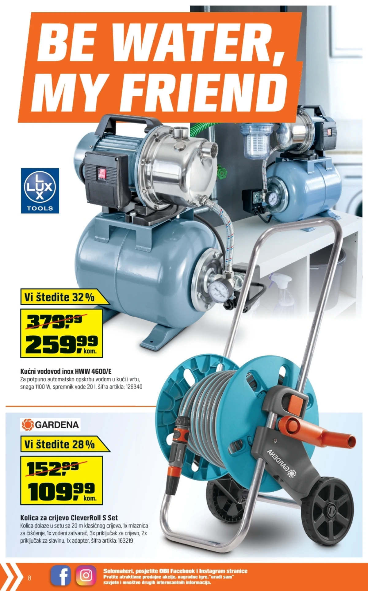 OBI katalog – pumpe za vodu, kolica za crijevo i oprema za navodnjavanje