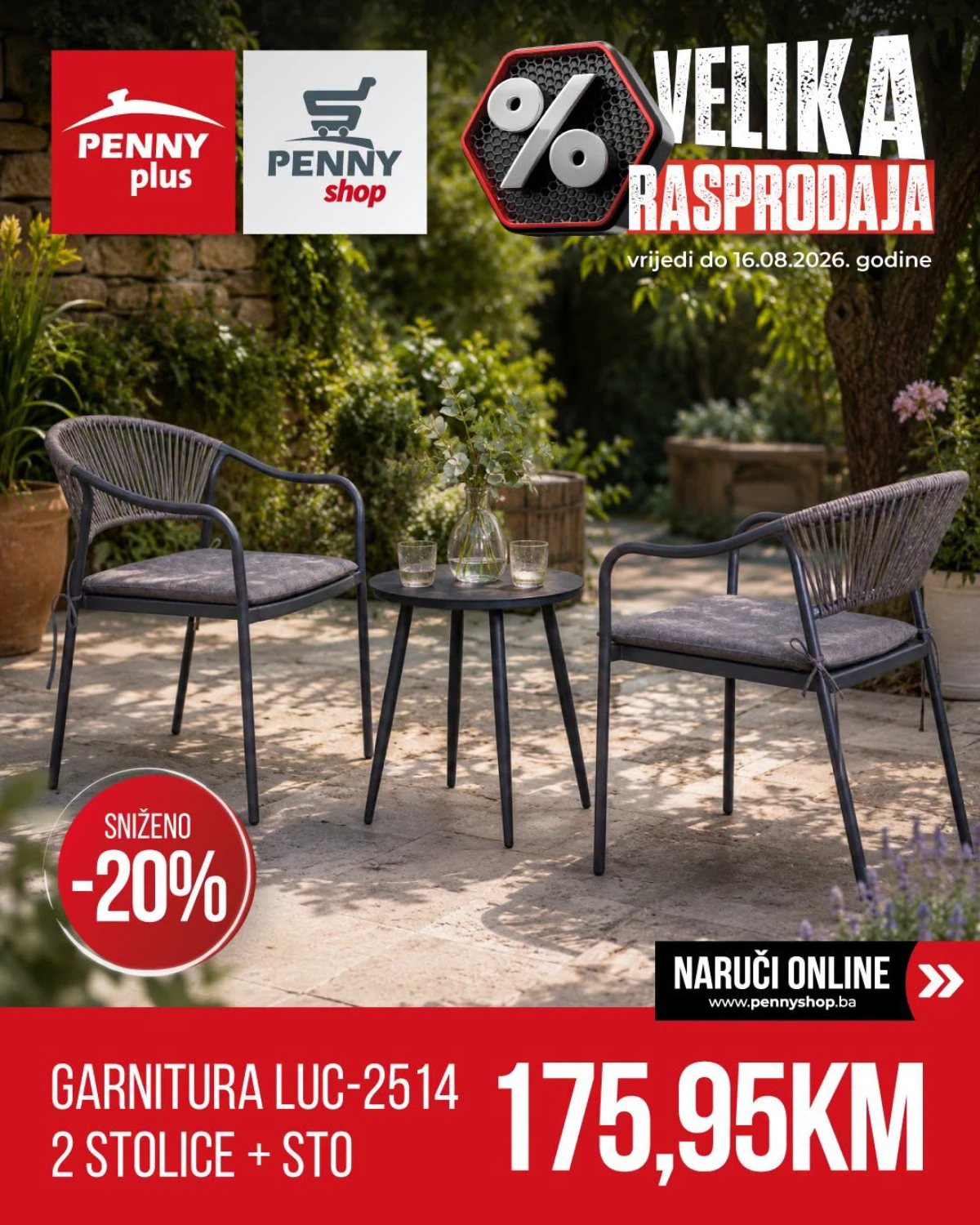 Penny Plus velika rasprodaja vrtnog namještaja donosi popuste do 25% na vrtne garniture, stolove, stolice i lounge setove.