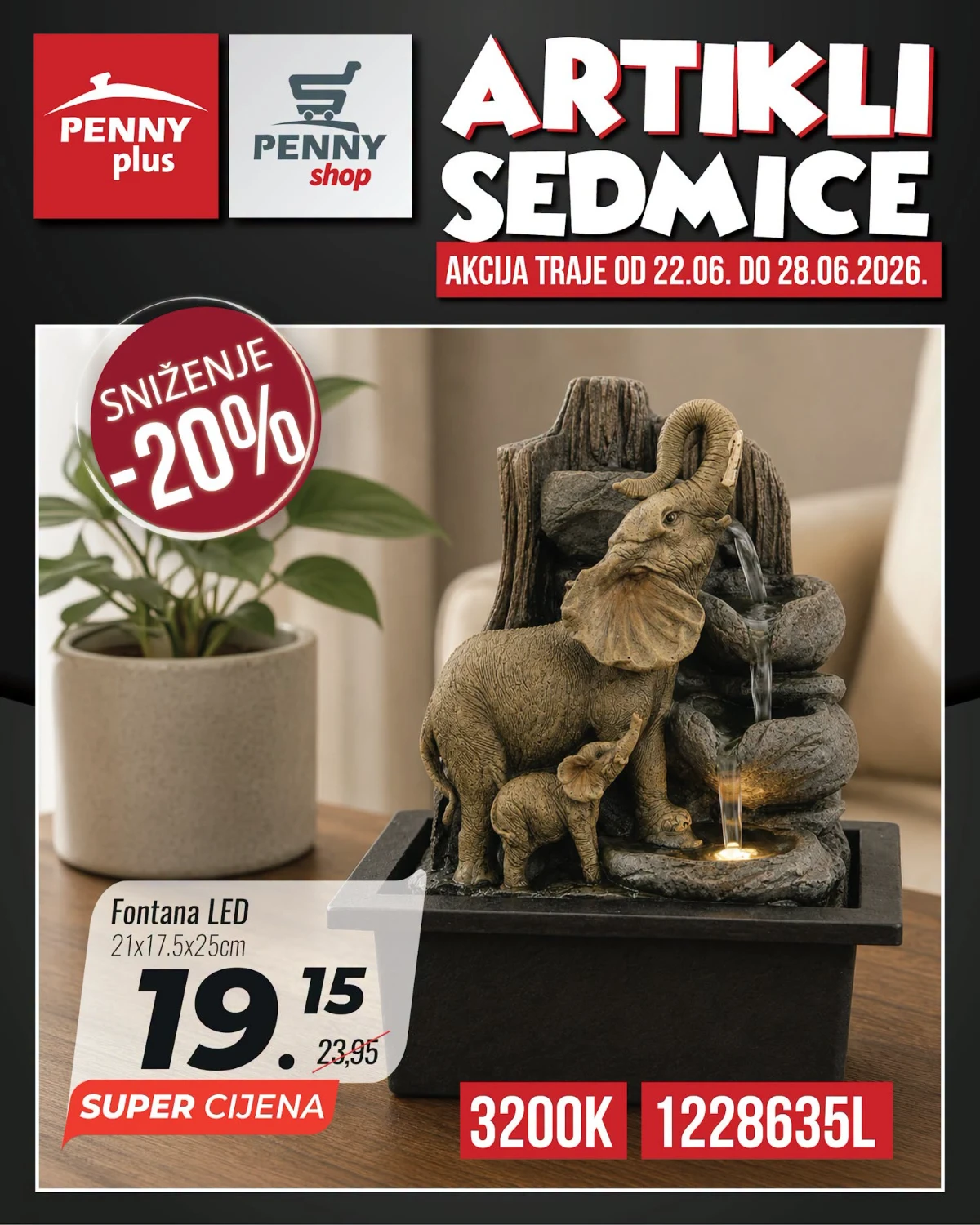 Penny Plus LED fontana sa dekorativnim motivom
