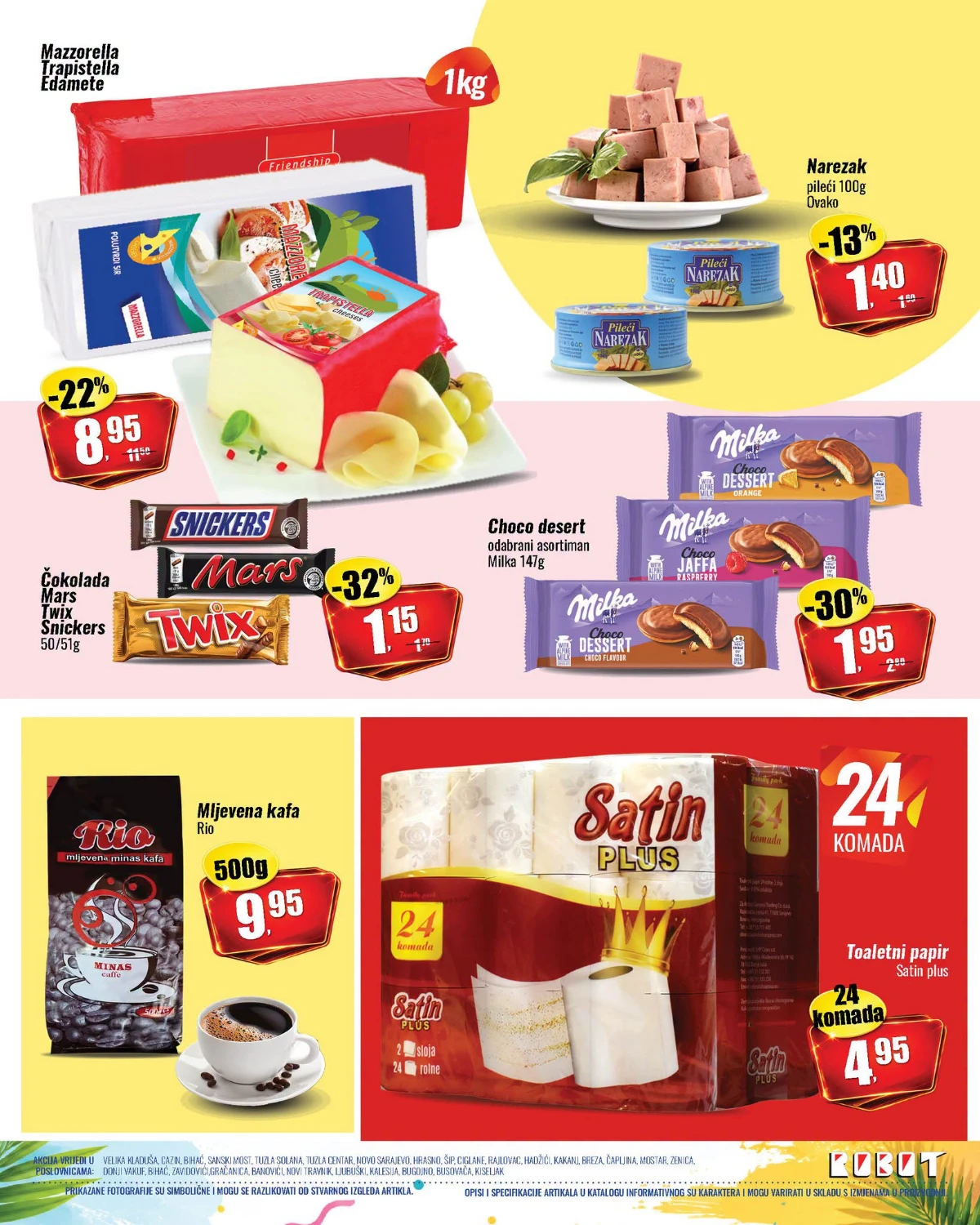 Robot akcija – sirevi, pileći narezak, Milka Choco Dessert, Rio kafa i Satin Plus toaletni papir na sniženju