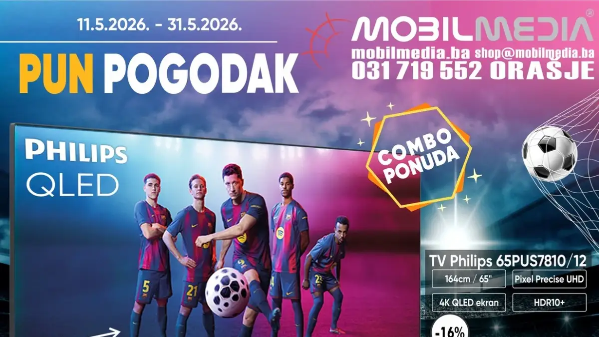 MobilMedia katalog maj 2026 – Philips QLED TV 65 inča za 999 KM, Samsung televizori i kućanski aparati na sniženju do 31.05.2026