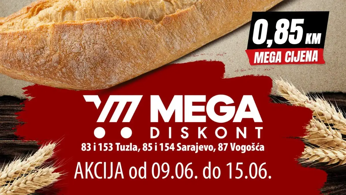 Mega Diskont akcija pekarskih proizvoda do 15.06.2026 – sirnica i rustikalni baget po 0,85 KM