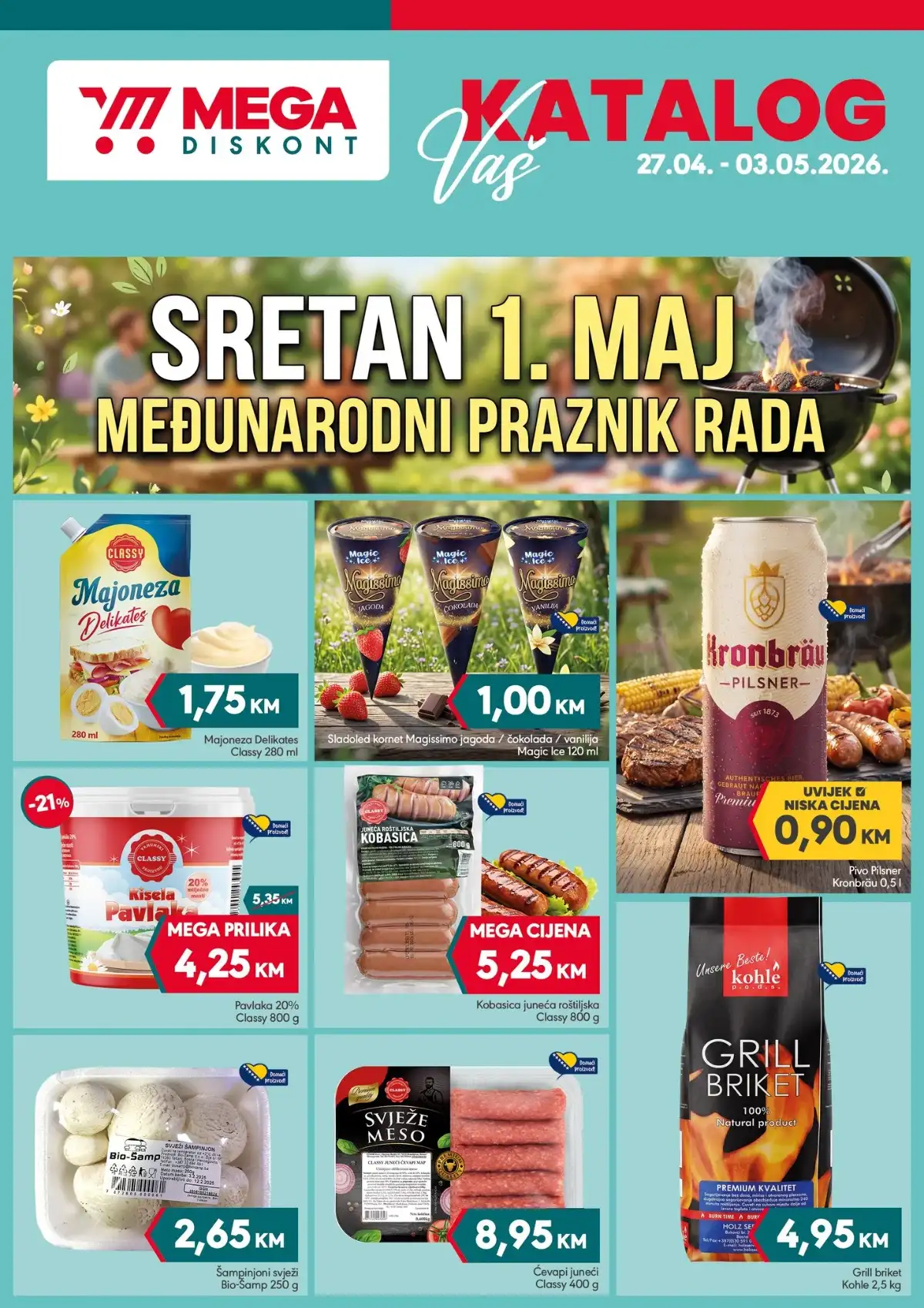 Mega Diskont akcija 1 maj roštilj meso pivo ćevapi kobasice katalog BiH – strana 1