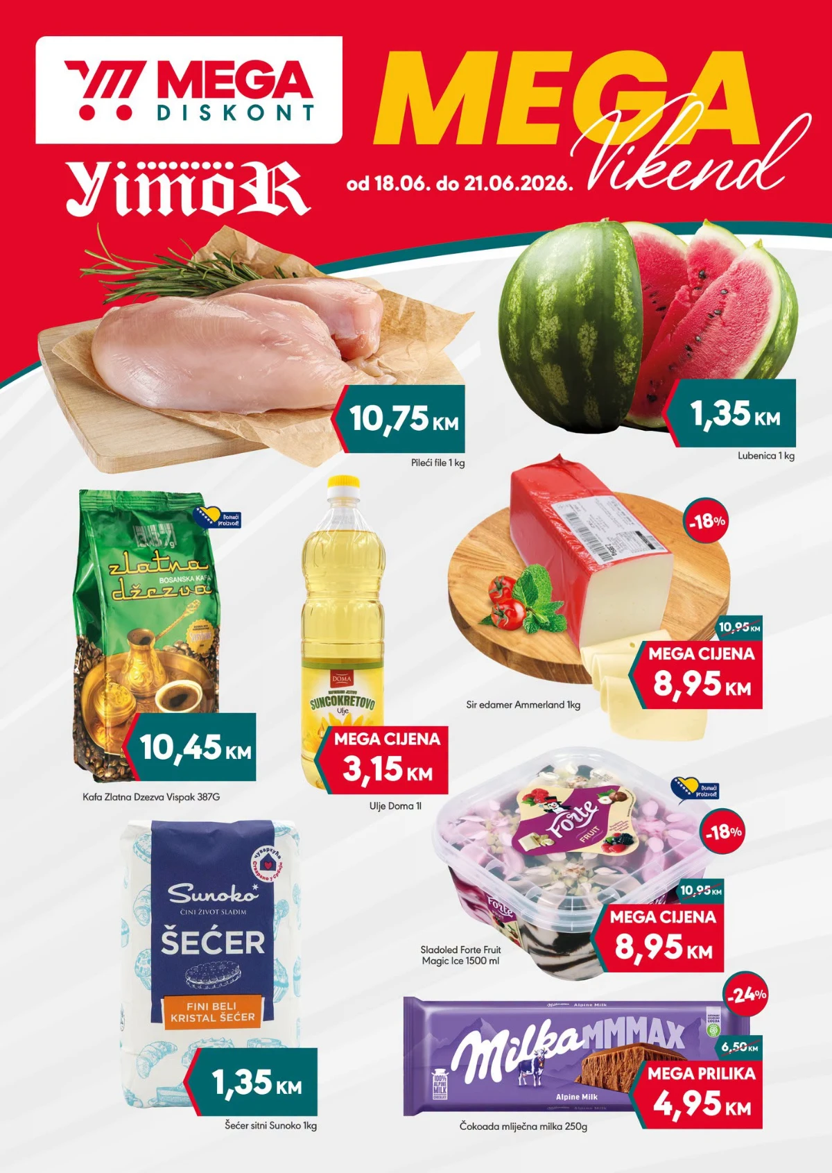 Mega Diskont Mega vikend akcija do 21.06.2026 – prehrana, piće i kućne potrepštine po sniženim cijenama